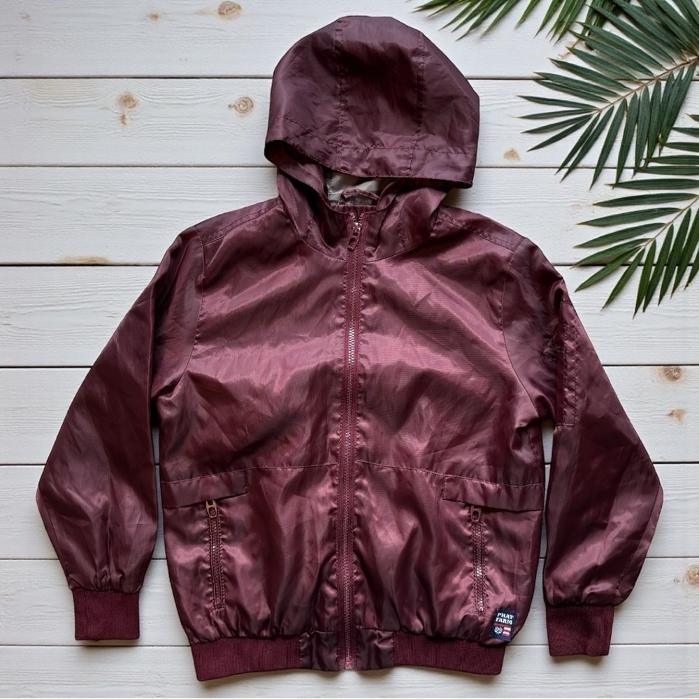 PHAT FARM Hooded Windbreaker Jacket Youth M (10/12) Zip Front Streetwear